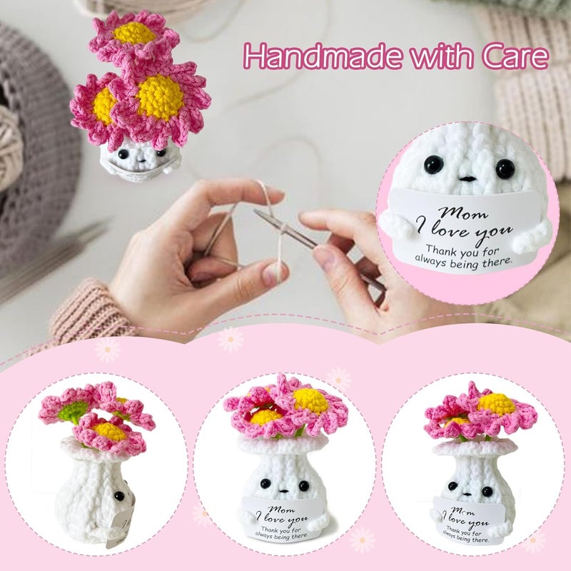 RFUYIR Gifts for Mom Emotional Support Crochet Flowers with Thank You Card - I Love You Mom - Handmade Knitted Plant Decor, Inspirational Gift for Women, Christmas Birthday Presents for Mama, Grandma - Image 4